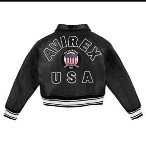 Avirex <b>Men's</b> <b>Real</b> Leather Bomber Jacket American Flight <b>Black</b> Genuine Cowhide Leather Summer Plus Size Limited Edition Series - Product Image 3