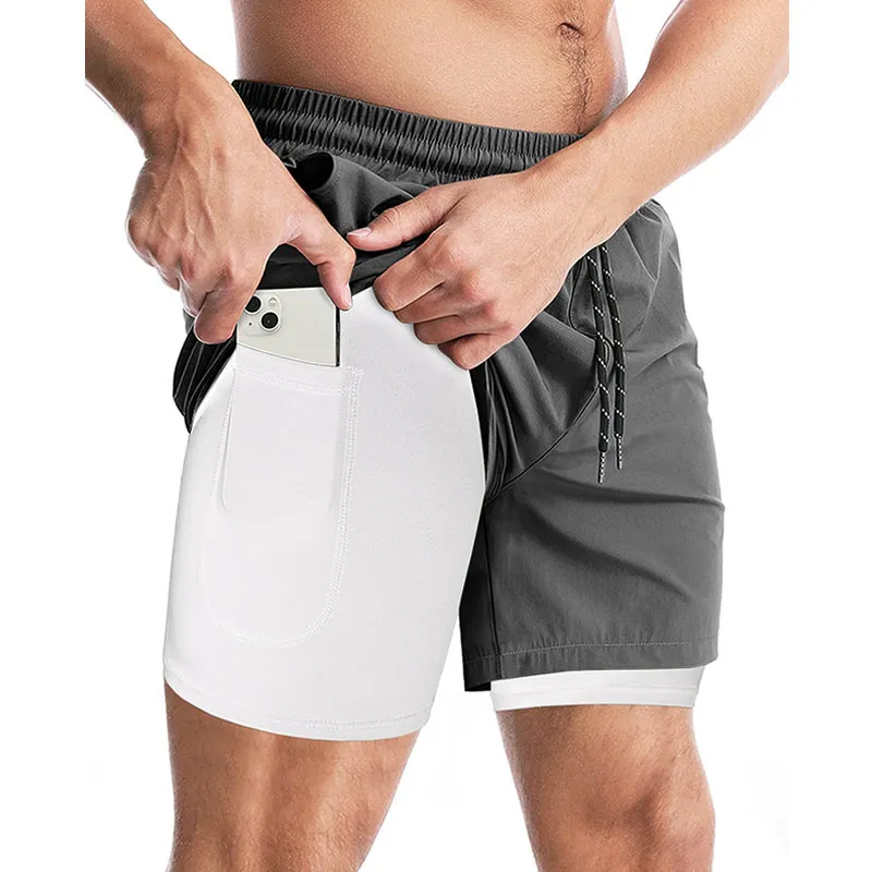 2024 New Style New Design Zipper Pocket 5 Inch Inseam Quick Dry Men's Shorts Workout Sports Wear Men Two Piece Set Shorts
