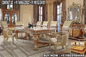 Ensemble de table à manger de style classique ensemble de table à manger huit places meubles de salle à manger en bois de teck sculpté à la main - Product Image 3