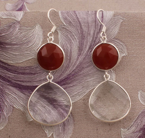 Natural Red <b>Onyx</b> Crystal Gemstone 925 Sterling Silver Big Size Two Stone <b>Earring</b> Long Hoops <b>Earrings</b> At Factory Price - Product Image 1