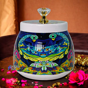 Pichwai 4 Inch Hammered Metal Design Dry Fruit <b>Jar</b> Box Printed Divided Lid Kitchen <b>Food</b> Storage Container for Party Return Gifts - Product Image 1