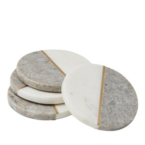 Posavasos de lujo de doble tono Juego de posavasos de mármol con incrustaciones de metal Almohadillas de mesa de piedra natural para uso decorativo - Product Image 3