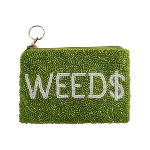 Green white Colour High Quality Cowboy Beaded <b>Pouch</b> Handcrafted Western <b>Mini</b> Coin Purse Zipper Closure Canvas Material - Product Image 1