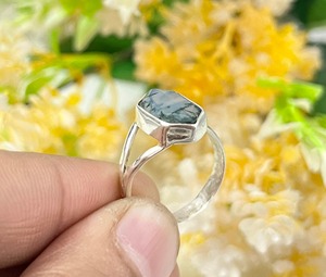 Bague en argent sterling 925 faite à la main avec agate mousse naturelle - Bague ovale en agate mousse - Bague en agate mousse - Product Image 4