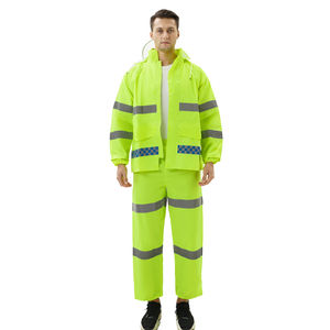 Traje de Chaqueta y Pantalón Impermeable de Alta Visibilidad Resistente al Fuego con Logotipo Personalizado, Ropa de Trabajo de Poliéster para Camping y Senderismo, Envío Inmediato - Product Image 1