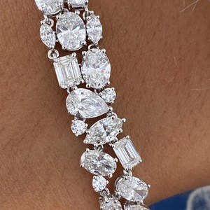 Graceful 14K White <b>Gold</b> Lab Diamond Cluster <b>Bracelet</b> IGI Certified VS1 Quality Bangle with E Color Pear Marquise Oval Cuts - Product Image 3