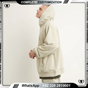 Sweats à capuche unis 100% coton surdimensionnés unisexes personnalisés pulls à capuche 500gsm pour hommes grande taille avec logo imprimé brodé - Product Image 5