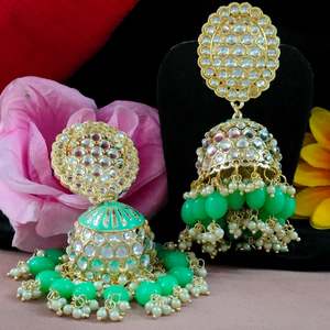 Classic Kundan <b>Jhumkas</b> <b>Earrings</b> Traditional Craftsmanship with Sparkling Regal Charm Timeless Beauty Fashion Dangle Hanging - Product Image 4