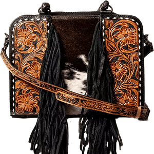 New Stylish Bohemian Summer Women's Western Cowhide Leather Hand-<b>Tooled</b> Carving Fringe Lightweight High Quality Single <b>Tote</b> <b>Bag</b> - Product Image 1