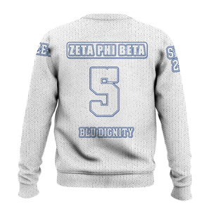 Zeta Phi Beta 1920 Divine Nine Knit Sweater ZPhiB Sorority Blue White Chenille Letters Greek Life Premium Sweater - Product Image 2