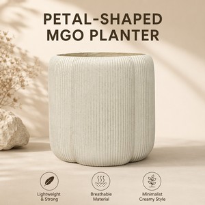 <span class=keywords><strong>Vaso</strong></span> per <span class=keywords><strong>Fiori</strong></span> Moderno <span class=keywords><strong>in</strong></span> Argilla Fibrosa a Forma di Petalo, Stile Crema, Leggero con Bordo Ondulato, Modello JiMu 0269B per Interni ed Esterni, Giardino e Casa - Product Image 1