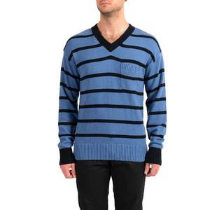 Men's Striped V-Neck 100%Cotton Wool Pullover Sweater Knit <b>Cardigan</b> Solid Two Color Top Quality Winter Wear Breathable Sweaters - Product Image 1