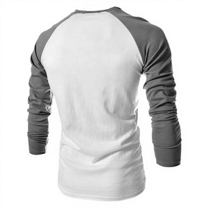 T-shirt à manches longues pour homme, blanc et noir, manches raglan, coupe ajustée, col rond, jersey décontracté en coton - Product Image 5