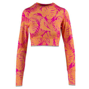 Cropped Slim Fit <b>Long</b>-<b>Sleeve</b> Sublimated <b>Top</b>, Perfect Quick Dry Yoga <b>Top</b> for Stylish and Cozy Workouts for <b>Women</b> - Product Image 1