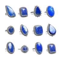 Bagues en laiton plaqué argent faites à la main avec pierre de lapis-lazuli pour la sagesse et l'élégance des femmes, style classique pour mariage