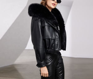 เสื้อแจ็คเก็ตหนังแกะแท้สำหรับผู้หญิง ขายส่ง ระบายอากาศได้ดี แบบทอและเย็บติดกัน  แบบมีซิป  ลายเรียบ  เสื้อโค้ทฤดูหนาว - Product Image 2