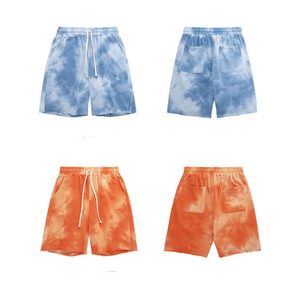Custom XS Hombres Tie-Dye Vintage Washed Cotton Shorts Secado rápido Transpirable High Street Mid-Waist Cierre elástico para el verano - Product Image 4