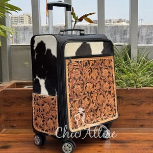 High Quality Luxury Latest Designed Hand <b>Tooled</b> <b>Leather</b> Wheel Trolley Suitcase Business Travel Luggage Multi-functional Suitcase - Product Image 1