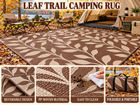Tapis de camping tissé en polypropylène Leaf Trail, résistant à l'humidité, avec envers enduit de PVC, à poils ras, marron crème, pour plage et extérieur