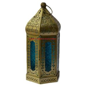 Linterna colgante de Metal de estilo marroquí exótico con paneles de vidrio con textura púrpura portavelas de luz de té decorativo para jardín - Product Image 4