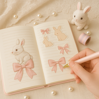LABON Coffret cadeau carnet lapin rose avec nœud brodé Gomme à stylo journal mignon Autocollants Washi Tape dans boîte cadeau