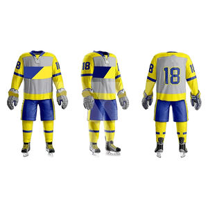 Diseño de sublimación personalizado Impresión Equipo de hockey sobre hielo Uniforme Conjuntos Absorbe la humedad Secado rápido 100% Poliéster Jerseys Camisas Rodilla - Product Image 3