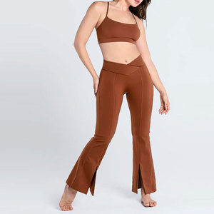 Camiseta sin mangas para mujer y pantalones acampanados con cordón, conjunto de Yoga para gimnasio, ropa deportiva aerodinámica para Fitness, conjuntos para mujer - Product Image 4