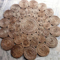Tapis rond tressé en jute naturel, décoratif traditionnel d'Halloween, rayé, fait main, réversible, gris, poils moyens