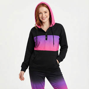 Sweat-shirts à capuche personnalisés pour femmes OEM, col Henley, sweat-shirts à capuche à boutons, manches longues, décontractés, coupe ample, sweat-shirts à capuche - Product Image 1