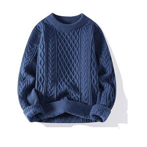 Knit <b>Sweater</b> Vintage Pullover Casual Long Sleeve Unisex <b>Crewneck</b> Knitted Solid Color Tops Front Logo Customizable - Product Image 3