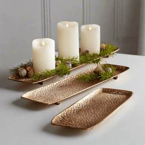 Luxury Hammered Gold Oval Serving Tray Elegant Decorative Platter with Raised <b>Edge</b> <b>Metal</b> Display Table Decor for Home Wedding Pa - Product Image 1