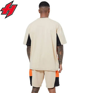 Verano Vintage nueva ropa de marca para hombre Conjuntos Casuales de 2 piezas camiseta térmica transpirable de manga corta y chándal de felpa sólido - Product Image 3