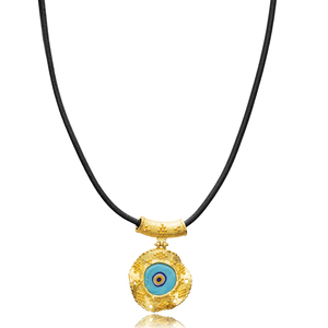 Blue Eye Design Cuir 22K Vintage Collier Charme En Gros Turc Fabriqué À La Main 925 Bijoux En Argent Sterling - Product Image 1