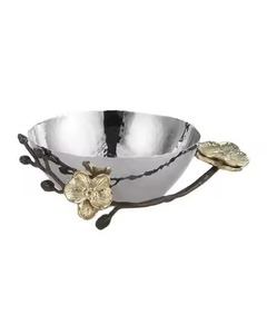 Luxury Silver And Gold Finished Metal Bowl With Artistic Floral Handles Ideal For Dining Table Decor And Festive Display - Product Image 5