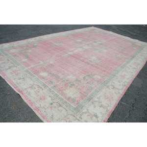พรมตุรกี ขนาดใหญ่พิเศษ 6.6x10.7 ฟุต พรมขนสัตว์สีชมพูขาว - Product Image 3