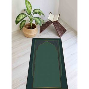 Tapis de prière vert doré : Tapis de prière islamique avec un design doré élégant, avec tapis à poils doux - Product Image 1