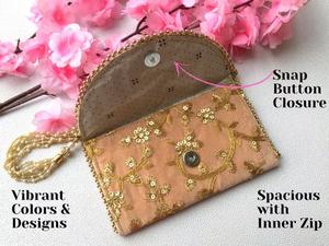 Sacs à main en Zari faits à la main en Inde pour femmes, sacs cadeaux de retour, broderie, pochette de soirée - Product Image 4