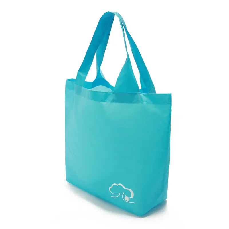 Tas belanja nilon lipat tahan lama dengan pegangan cetakan kustom ramah lingkungan dan bagus untuk perjalanan belanja