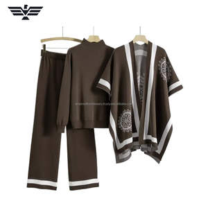 2025 Best Selling Women's 3 Piece Solid Pattern Casual Knitting for Set Breathable Eco-Friendly Pullover Wide <b>Leg</b> Pants Short - Product Image 5