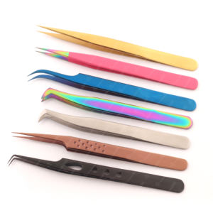 Belles couleurs pour pince à épiler d'extension de cils pince à épiler à trou incurvé droit pour faux cils - Product Image 1
