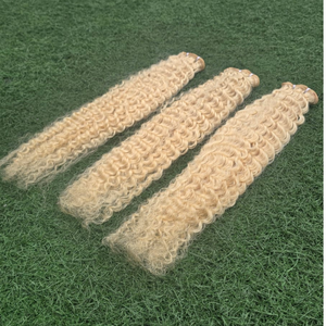 Blonde Curly Hair Bundles 100% Human Hair Extensions Virgin Remy Indonesian Double Weft Machine Shed-Resistant <b>Tangle</b>-Free - Product Image 2