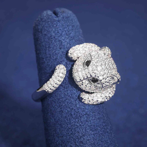 Anillo de Plata de Ley 925 con cabeza de leopardo de Hip Hop, busto completo, diamantes cultivados en laboratorio de corte brillante redondo - Product Image 3