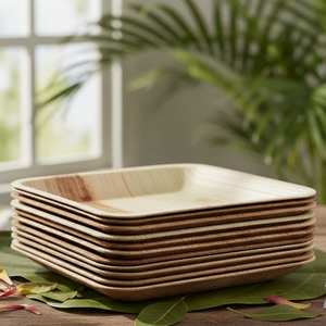 Assiettes carrées profondes écologiques en feuille de palmier Areca Vaisselle jetable biodégradable de 3.5 cm de profondeur - Product Image 4