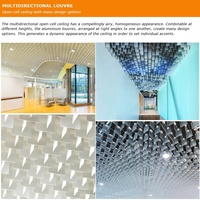 Système de plafond modulaire en métal à lamelles multidirectionnelles à cellules ouvertes pour les halls d'entreprises, les magasins et les atriums publics