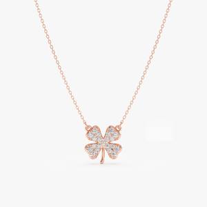 Factory Price Four Leaf Clover Pendant <b>Necklace</b> in 10K Pure Rose Gold Link Chain Adjustable <b>Necklace</b> IGI Certified Everyday Wear - Product Image 1