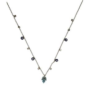 Collier pendentif mode mauvais œil en métal argenté avec breloques suspendues - Product Image 1