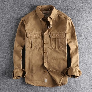Fashion Wash N-style Genuine Leather Canvas Long-sleeved Shirt Men's Double Pockets Casual Youth Jacket <b>Thin</b> Coat Waterproof - Product Image 4