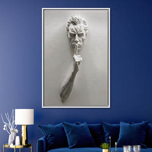 Tableau imprimé sur toile : Décoration murale abstraite avec sculpture masculine, encadré blanc - Product Image 1