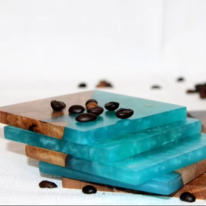 Posavasos de piedra hechos a mano con madera y resina epoxi, venta al por mayor, juego de posavasos a granel de La India, posavasos de protección de bebidas duraderos - Product Image 1