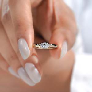 East West Marquise Solitaire Engagement <b>Ring</b> IGI Certified Half Bezel <b>Diamond</b> <b>Ring</b> - Product Image 5
